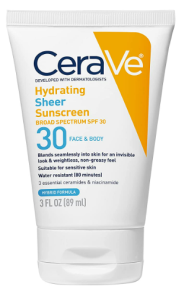 CeraVe Hydrating Sheer Sunscreen SPF 30 for Face and Body