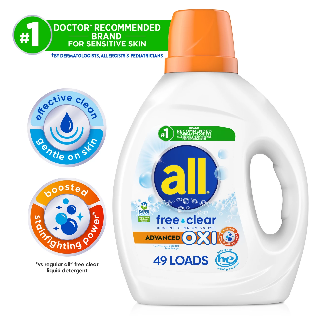 all free clear Advanced OXI liquid laundry detergent