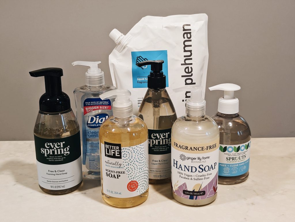 Some of the hand soaps that I have been testing for this review.